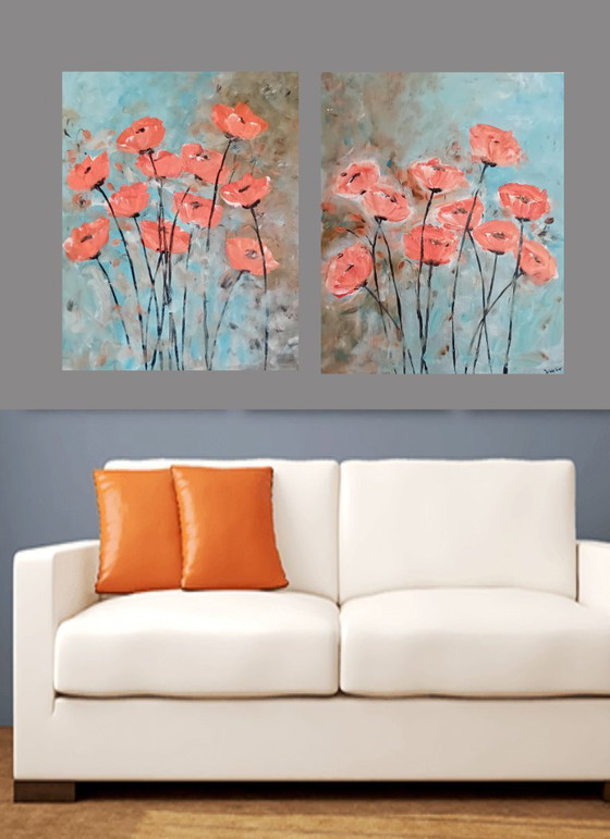 Image 1 of 2 Tafeln Blumengemälde