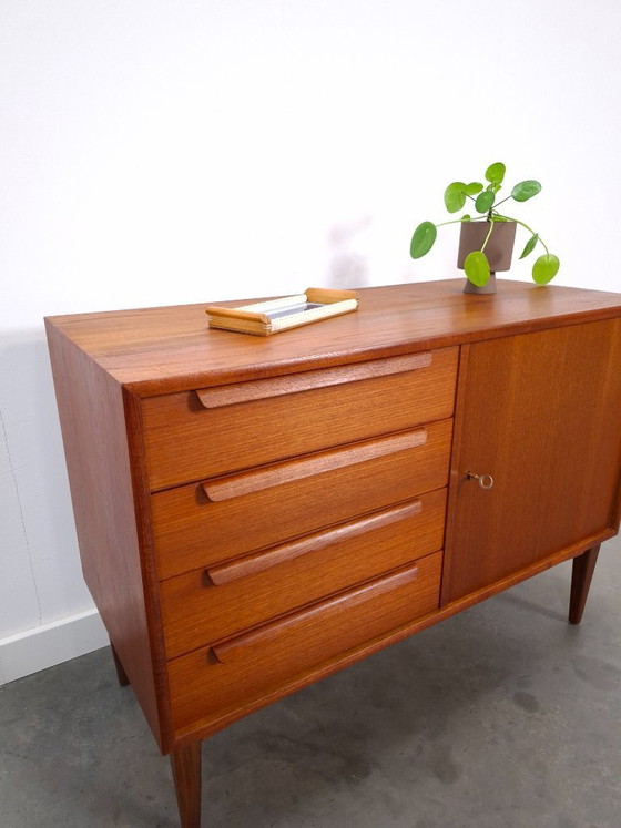 Image 1 of Teak sideboard with 4 drawers and wooden handles, Bornhold