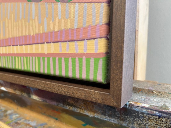 Image 1 of Paysage avec champs, peinture originale, peintures acryliques sur toile, y compris cadre en bois véritable, 71cm x 56cm