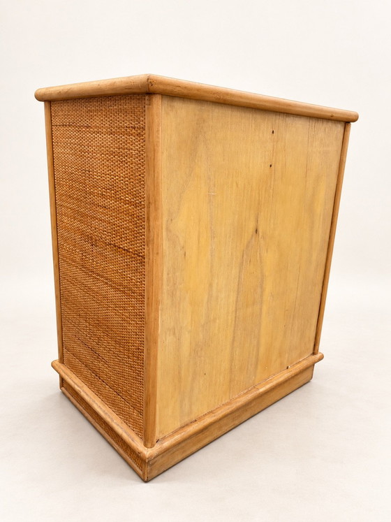 Vintage Woven Rattan Cane Chest of Drawers with Five Drawers - Bohemian Style, Brown (photo 8 of 9)