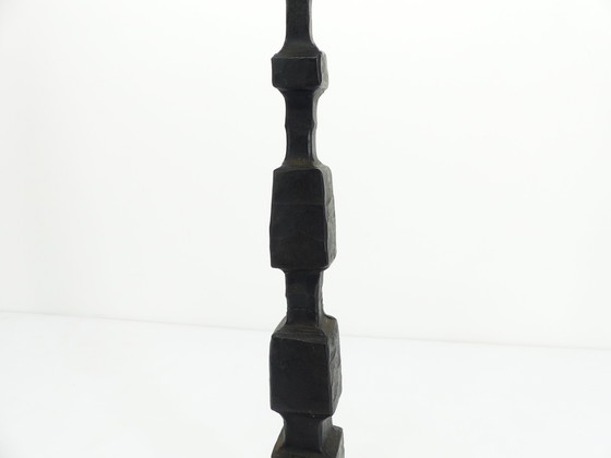 Image 1 of Large Black Wrought Iron Brutalist Candle Holder 1950-1960