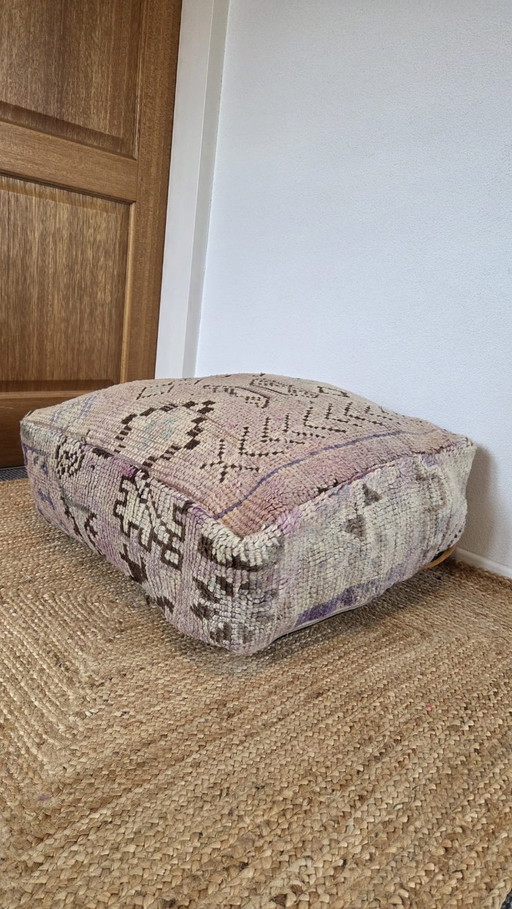 Moroccan pouf, vintage purple seat cushion