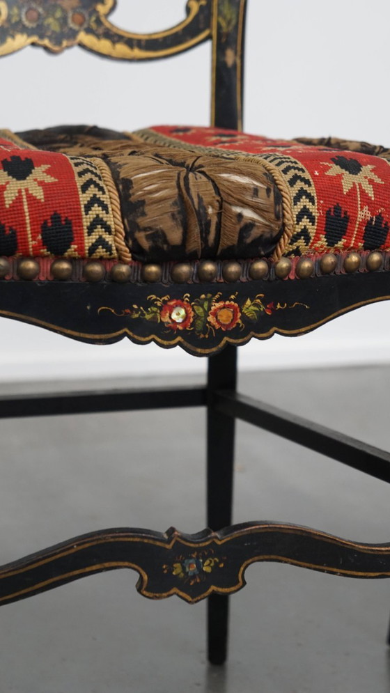 Image 1 of 4 x Antiek Frans Napoleon 3 stoeltje ingelegd met parelmoer