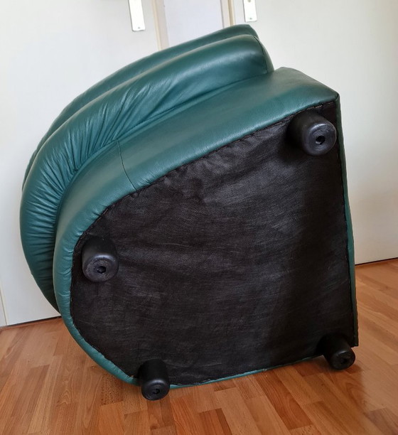 Image 1 of Pouf tabouret vert Space Age en cuir 3 couches semi-circulaire