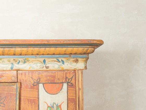 Antique hand-painted farmhouse wardrobe, 18th century, Wood, Multi Color (photo 7 of 8)