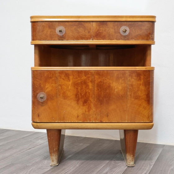 Image 1 of Paire de tables de chevet Art déco en bois des années 1940, design moderne du milieu du siècle