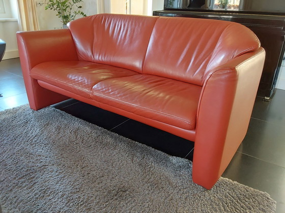Image 1 of Leolux leren bank, 2 stuks, kleur terracotta