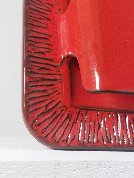 Image 1 of Vintage keramische wandlamp met twee lichtpunten, rood, uit het midden van de vorige eeuw, jaren 70.