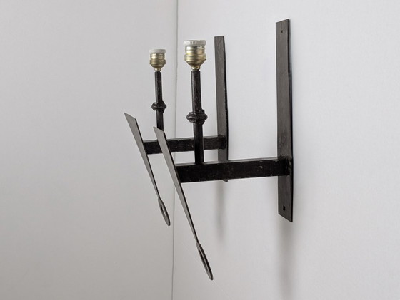 Image 1 of Par de Apliques de Pared Brutalistas de Metal Geométricos, anni '70