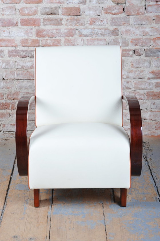 Gerestaureerde art-deco fauteuil, walnoothout, leer, gerestaureerde Poolse afwerking, Tsjechisch, jaren 1930 (photo 12 of 12)