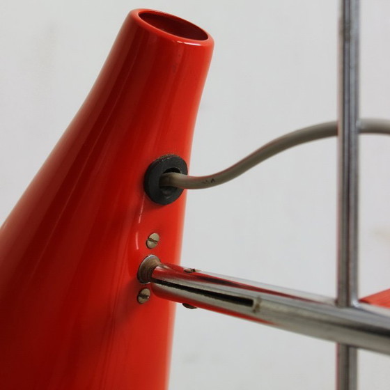 Image 1 of Lampe de table rouge Josef Hůrka, Lidokov, éclairage moderniste tchécoslovaque des années 1970