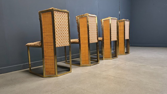 Image 1 of Romeo Rega Nr. 6 Stühle aus Messing und Korbgeflecht für Mario Sabot, 1970er Jahre – 4er-Set
