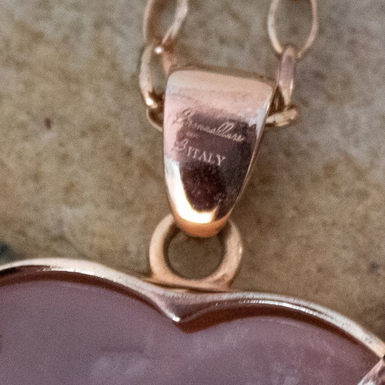 Image 1 of Collier Bronzallure Milano plaqué or 18 carats, cœur en quartz rose