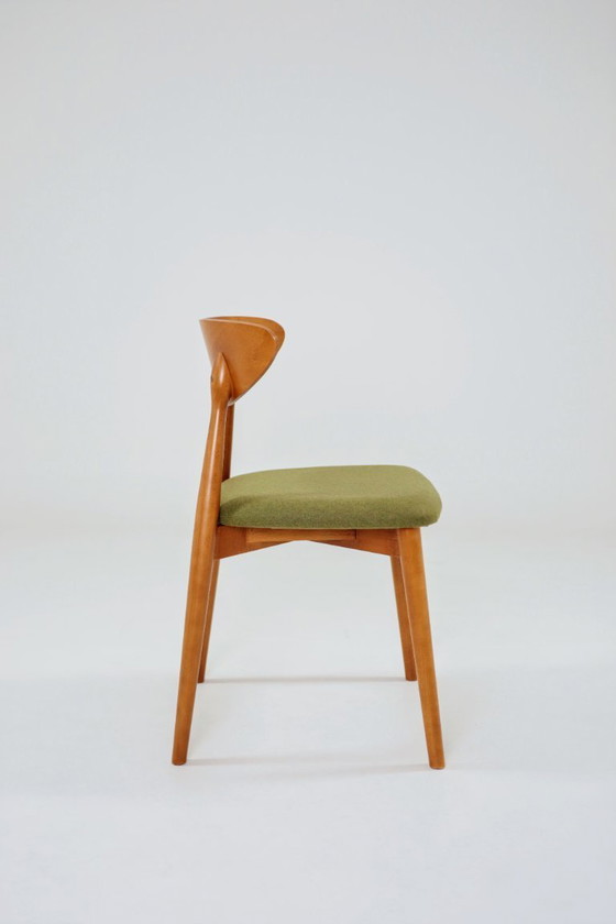 Image 1 of Eetkamerstoelen set van 4 natuurlijk hout, bekleding van groene wol
