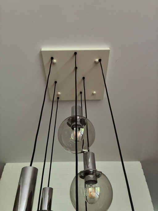 Suspension XL Cascade années 1970 - Raak / Glashütte Limbourg - 9 points lumineux