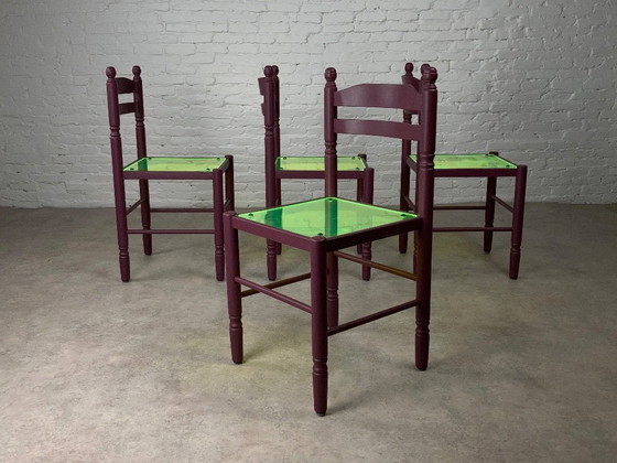 Image 1 of Aubergine bistrostoelen met plexiglas