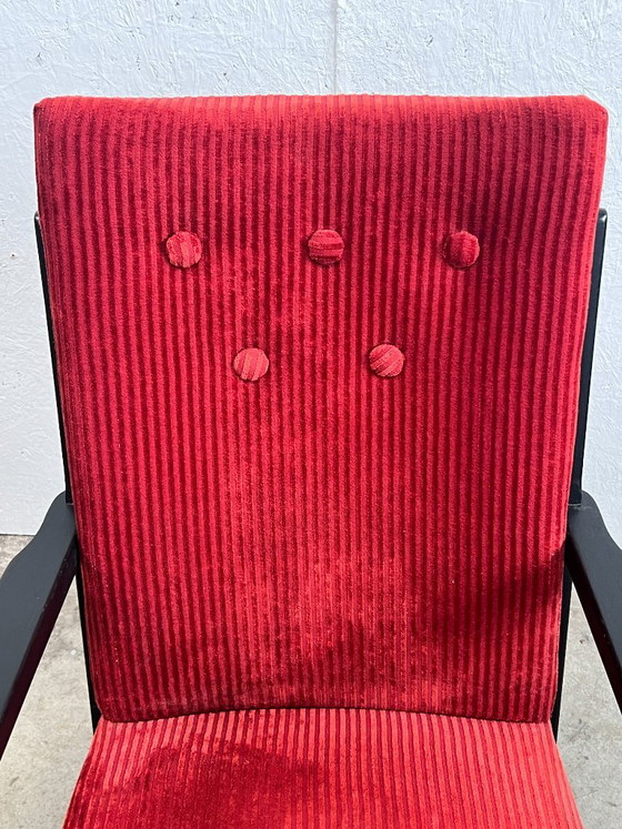 Poltrona vintage, nera e rossa, anni '50, Paesi Bassi – Poltrone, Wood (photo 9 of 11)