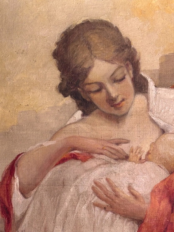 Peinture à l'huile Maternité sur toile par A. Hampe, Peintures et dessins (photo 6 sur 8)