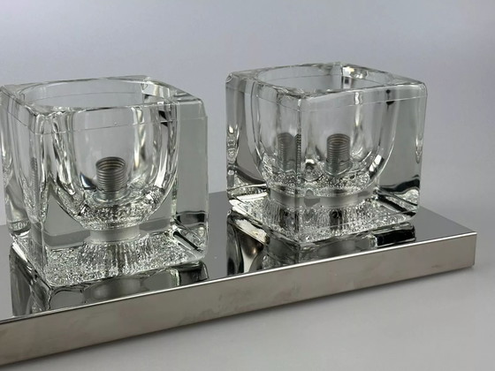 Image 1 of Lampada da parete a cubo Peill &amp; Putzler anni '60 e '70, applique da parete in vetro ghiacciato, design spaziale