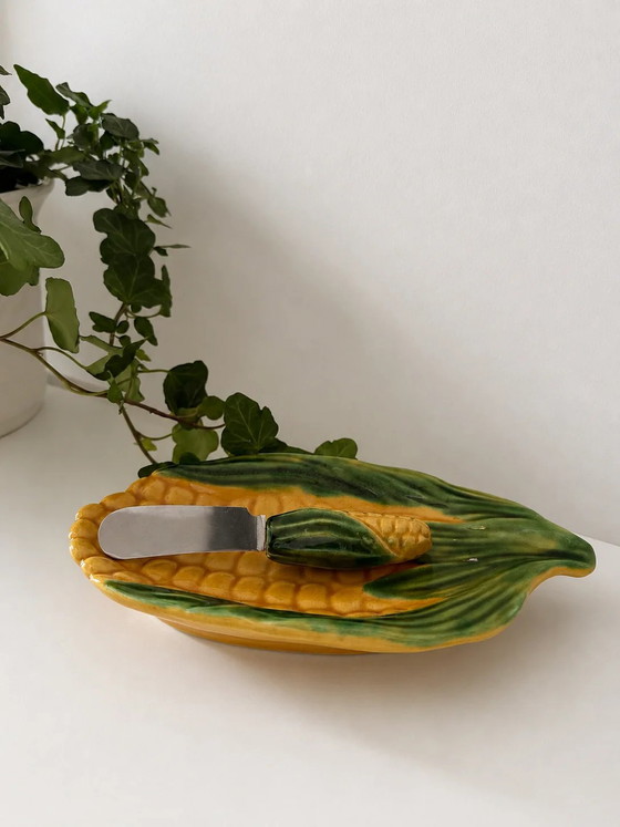 Vallauris ceramic corn cob dish with knife – Crockery, Vintage (photo 2 of 4)