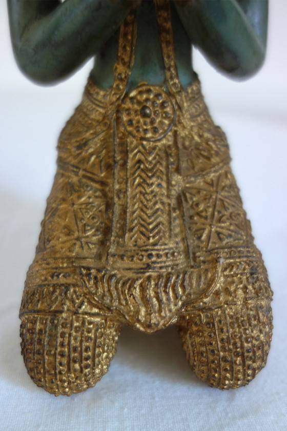 Image 1 of Couple de Statues Thephanom en Bronze Doré, Thaïlande, Années 40
