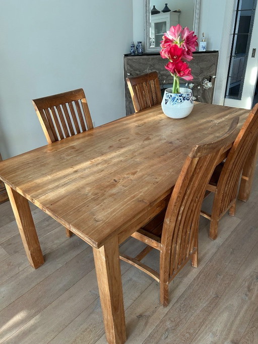 Juego de comedor de teca, madera maciza. – eetkamerset, Wood