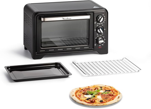 Moulinex Four électrique posable 19 L, Compact, chaleur tournante, 6 modes de cuisson, Thermostat réglable jusqu’à 240°C, Minute