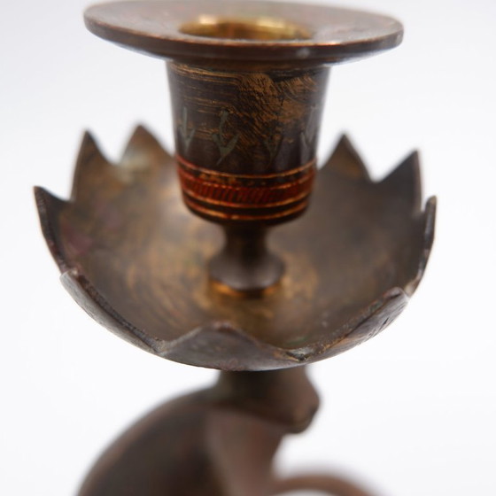 Image 1 of Persian-style brass candlestick in the shape of a cobra - 20th century