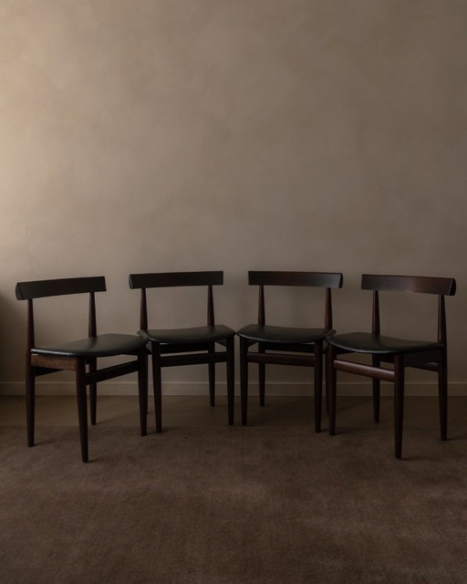 Juego de 4 sillas de comedor vintage Hans Olsen "Roundette" para Frem Røjle · Serie modelo 631/630