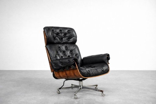 Vintage Mid-Century Modern Swiss Leather&Bentwood Lounge Chair by Martin Stoll for Giroflex, 1960s