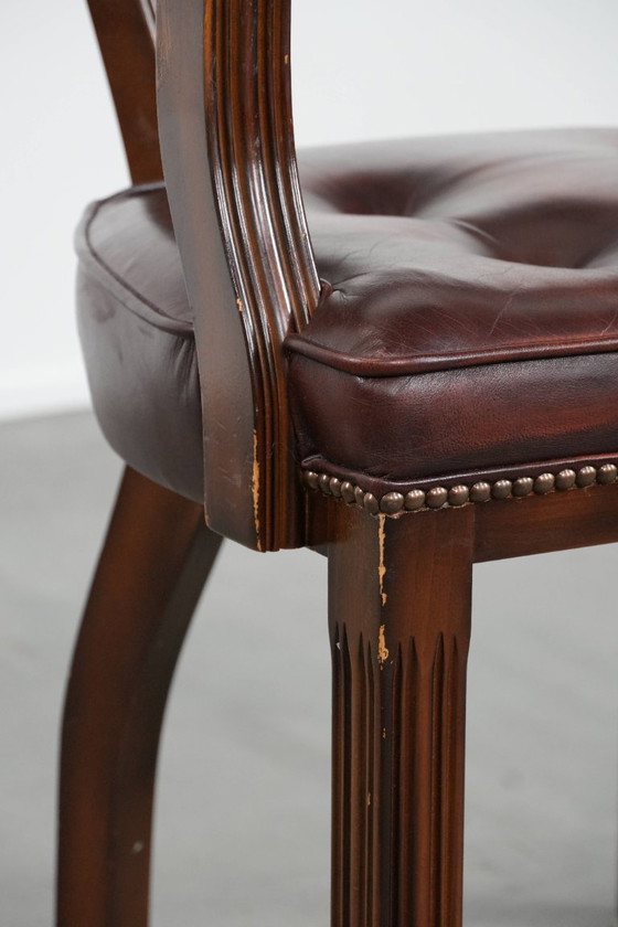 Image 1 of Dark brown cowhide Chesterfield desk/dining room/side chair in English style in a luxury color