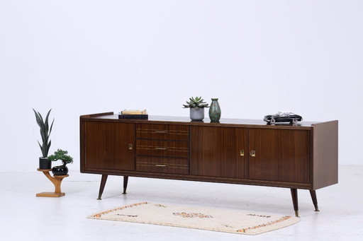 Dark vintage high gloss sideboard 60s | Mid - Century lowboard sideboard with drawers, compartments retro storage #04-52