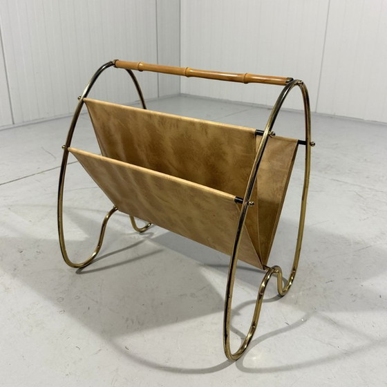 Image 1 of Brass & Rattan Magazine Holder 1950's