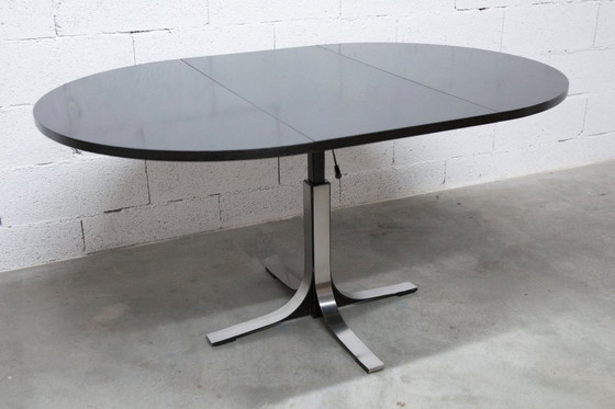 Image 1 of Osvaldo Borsani black and chrome round height-adjustable table with extension