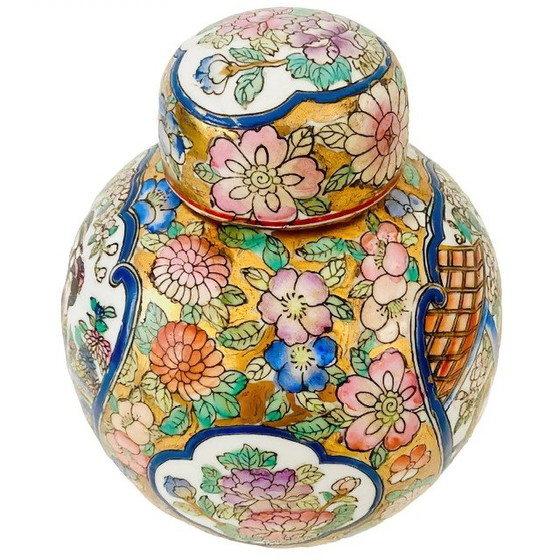 Image 1 of Pot de gingembre chinois vintage fleurs de geisha or