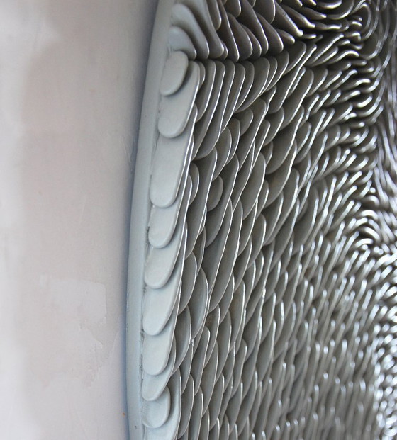 Image 1 of Grote handgemaakte wandsculptuur - Organische, moderne, ronde, 3D-decoratie van klei, biomorfische sculptuur, kleuren naar keuze