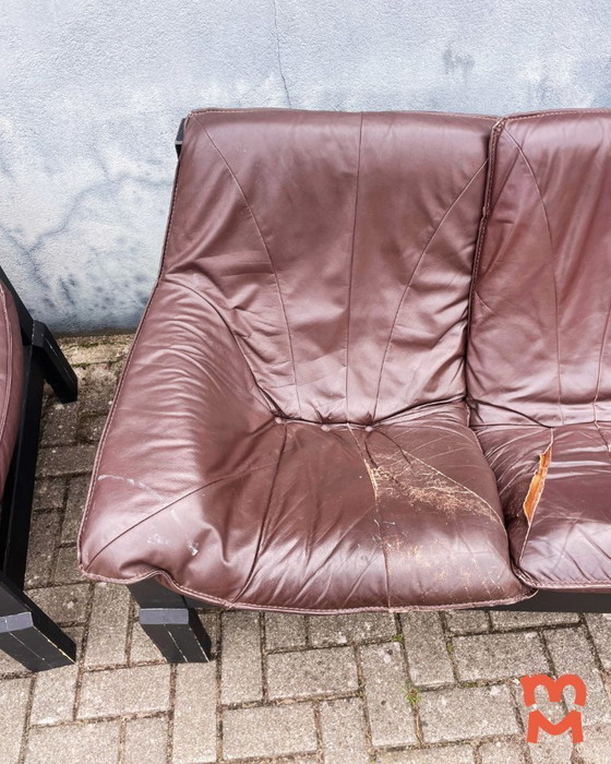 Image 1 of Vintage leren brutalist bank (2 stuks)