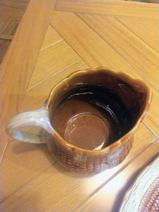 Image 1 of Vintage majolica serveerset in maïskolfmotief – Italica Ars Firenze voor Peasant Village – jaren 1960/1970 –