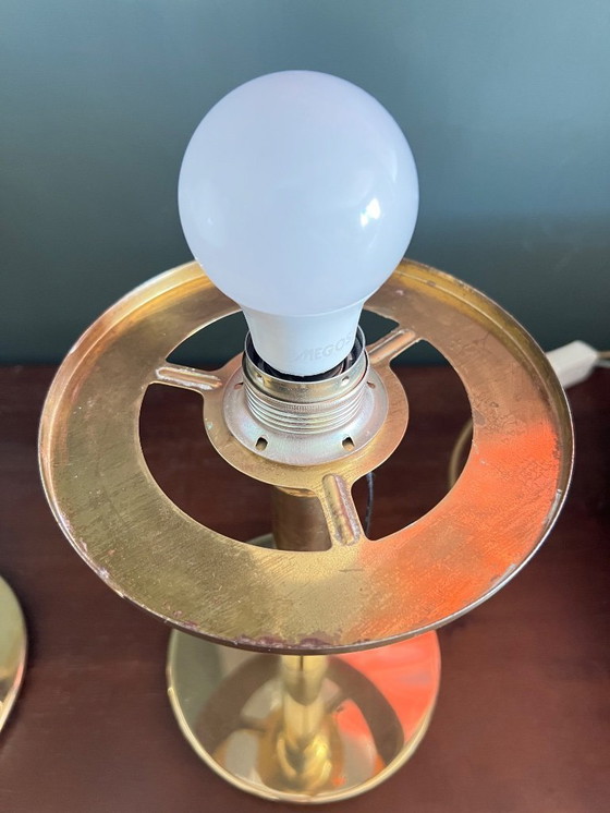 Image 1 of Set of 2 Bauhaus table lamps in Wagenfeld design WA 24 produced by Eckert Glas, Germany 1930s / 40s. Brass with opal glass
