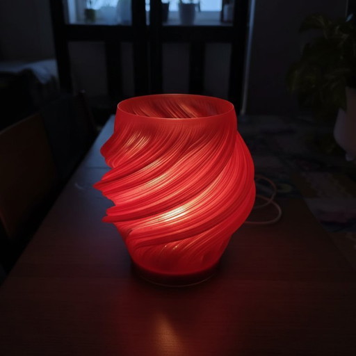 Design Table Lamp – 3D Printed PLA – Sculptural Swirl – Warm Red/Orange Glow
