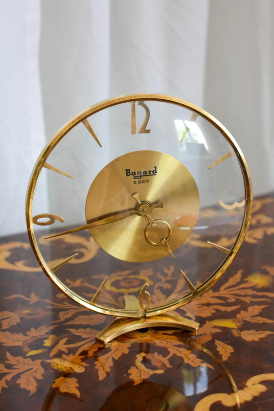 Vintage Bayard Art Deco Schouwklok, 8-daags Glas en Messing, Frankrijk – Klokken, Brass (photo 8 of 10)