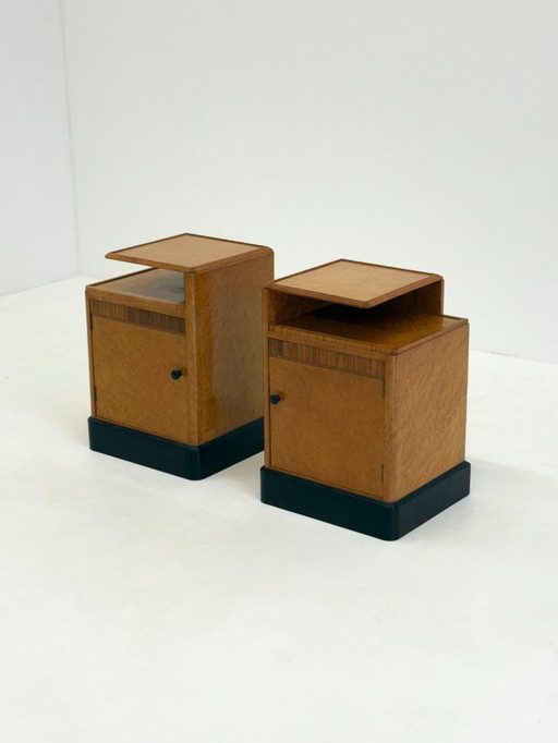Set van 2 Art Deco nachtkastjes in wortel esdoornfineer