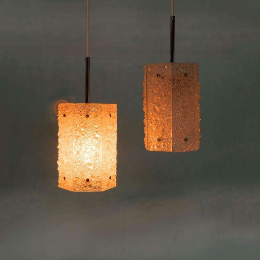 Vintage glass pendant lamps hexagon, midmod 70s pendant