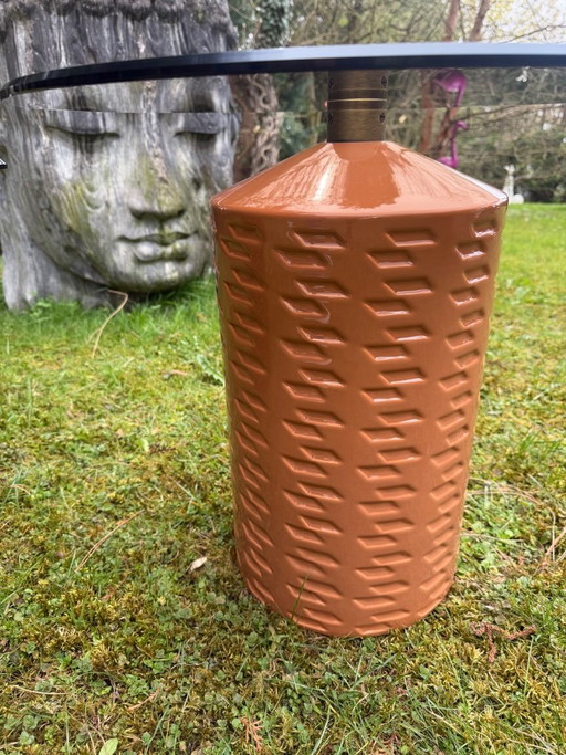 Potocco Italy “Hishi” Side Table – Glass & Ceramic (Peach) – Design Classic – Like New