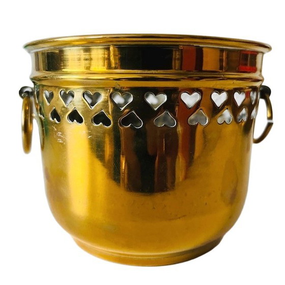 Image 1 of Vintage brass gold flower pot with hearts 1950s