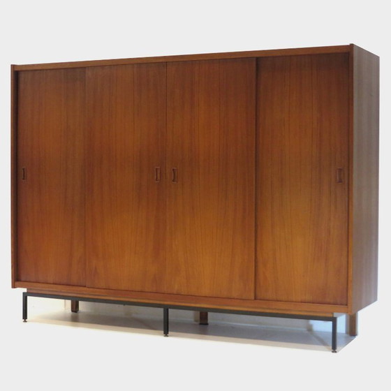 Image 1 of Grote vintage design kledingkast in teak met schuifdeuren, 1960s