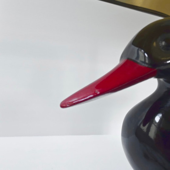 Image 1 of Vintage 1970s Italian Duck Table Lamp, Black & Burgundy Lacquered Wood