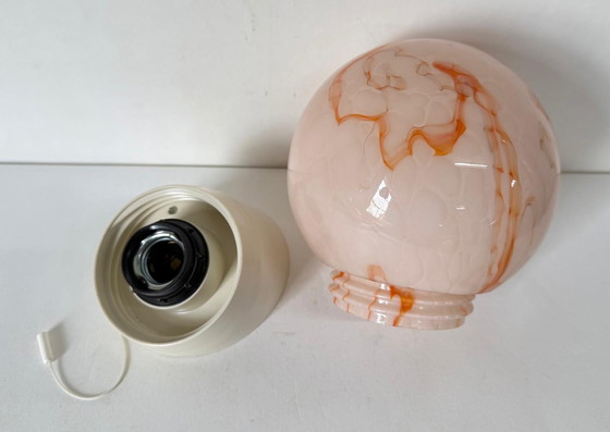 Image 1 of Fraaie vintage roze oranje Art Deco gemarmerde wandlamp lampThabur