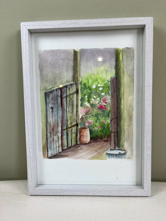 Aquarelle "au fond du jardin" – Peintures et dessins, Paper, Modern (photo 2 of 5)