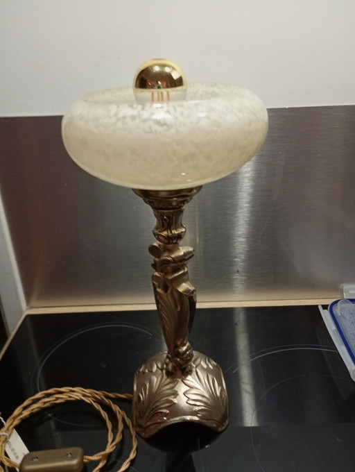 Stehlampe aus Bronze und Opalin